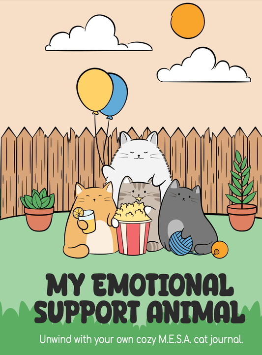My Emotional Support Animal coloring book cover with cute cats in a garden, perfect for stress relief for kids and adults.
